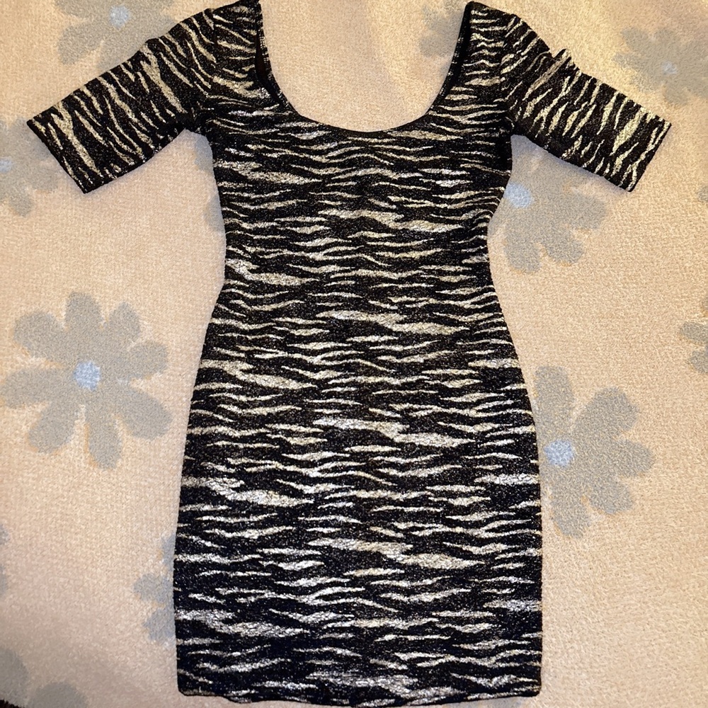Glitter Metallic Animal Print Zebra Mini Bodycon Dress